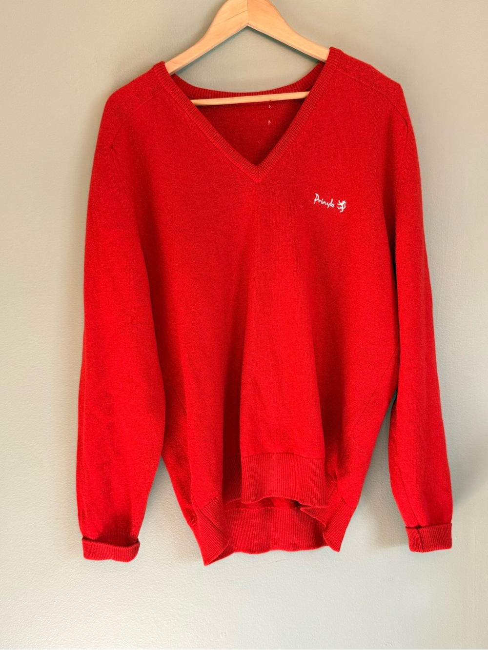 Vintage Pringle of Scotland Red V-Neck Sweater - Classic Knit Pullover